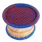 eGharonda Cane Wood Garden/ Home/ Bar/ Restaurant Stool/ Muddi (Red & Blue)