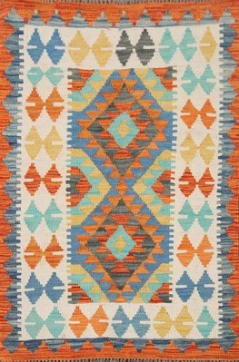 South-Western Wool Kilim Oriental Accent Rug 3x4 Flat weave Reversible Foyer Rug