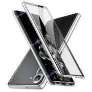 Clear Phone Case For Samsung Galaxy S23,Tempered Glass+PC Panel Adsorption Metal Frame Phone Cover w