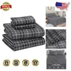 OEKO TEX Certified 100% Cotton King Flannel Sheets - Warm & Inviting Grey Plaid