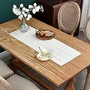 Farmhouse Rustic Table Runner Braided Stripe Table Runners Embroidered Table Decorations for Kitchen Living Room Dining Holiday and Party Ivory 13x36 Inch