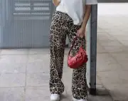 New Zara Leopard Print Straight Leg Pants Trousers Large 8017/402