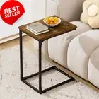 C-Shaped Sofa Side Table Metal Frame Living Room TV Tray Brown