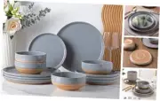 Ceramic Dinnerware Sets for 4, 12 Pieces Handpainted Service for 4 Limestone