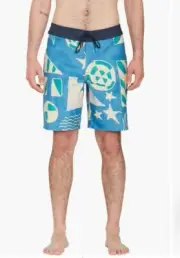 VOLCOM Geometric Stoney Mod-Tech Board Swim Shorts Aged Indigo Men's Size 34 NEW