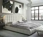 DOUBLE QUEEN KING BED TOP GRAIN GENUINE LEATHER TUFTED WHITE CREAMY BRAND NEW