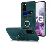 Full Protection Cover for Samsung Galaxy S20 Plus, 2 Cards PU Leather Case with Ring Holder - Blue
