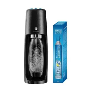 【Sodastream-超值組合】電動式氣泡水機Spirit One Touch 黑(加碼送1隻鋼瓶 含原箱共2隻+1L水瓶x1)