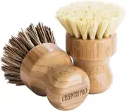 Palm Pot Brush- Bamboo Round 3 Packs Mini Dish Brush Natural Scrub Brush Dura