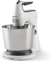 [Breville] Classic Combo Stand and Hand Mixer | Electric Hand Whisk and Stand Food Mixer | 3.7 Litre Stainless Steel Bowl | Swivel Control, Whisk, Dough Hooks and Beaters [VFM031]