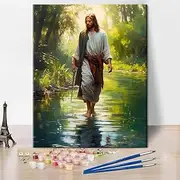 TUMOVO Jesus Paint by Numbers, Adult Paint by Number Prayer in The Forest Paint-by-Number Kits DIY Acrylic Painting Kits On Canvas Religious Spirit Paint by Number for Adults, 16 x20 Inch
