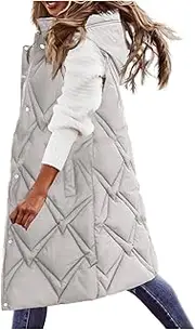 JMMSlmax Women's 2023 Autumn Reversible Vests Sleeveless Fleece Jacket Long Warm Winter Coat Outerwear Zip Hoodie Pockets, A5-Beige, XX-Large, A5 beige, XX-Large