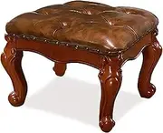 Low Stool Small Foot Stools, Vintage Ottoman Brown Leather Foot Rest, Wooden Footrest, Upholstered Footstool for Couch/Living Room/SofaBrown2,32cm