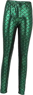[Minkissy] 1Pc Chic Fish Scale Slender Leggings for Women Dark Green Eye Catching Mermaid Pattern for Stage Performance and Yoga Activities