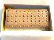 NWT Authentic Miu Miu 5M1183 Silver and Gold Studs Calfskin Zip Around Wallet