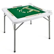 Costway Folding Mahjong Table Portable Card Table w/4 Cup Holders & 4 Chip Grooves Activities Poker Table