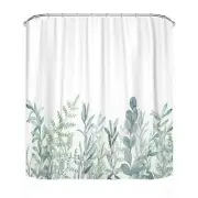 Fabric Shower Curtain Curtains with Hooks Green Eucalyptus Watercolor1553