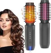 Cordless Hair Curling Iron Brush, Travel Hot Straightener Comb Curl Brush, 3-in-1 Portable Curling Iron Cordless Wand, USB Rechargeable Curling Wand-Blush(Gray)