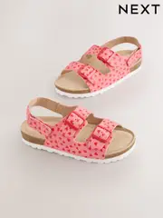 Pink Suede Heart Print Wide Fit (G) Touch Fastening Strap Corkbed Sandals (W24793) | $42 - $57
