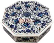 12"x12"x4" White Jewelry Lidded Box Lapis Elephant Desgin Thanksgiving Gift Deco