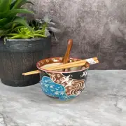 5"Japanese Lake and Bird Ceramic Ramen Noodle Rice Bowl W/chopsticks &spoon gift