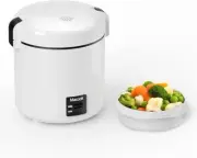 Mini Rice and Grain Cooker, 1-1.5 Cups Uncooked, Travel Rice Cooker, White