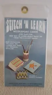 New Vintage Stitch N Learn Needlepoint Cards Pattern 1970s Beginner Craft EASY