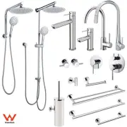 Chrome Tall Basin Mixer Pull Out Kitchen Sink Tap Shower Head Towel Rack Round