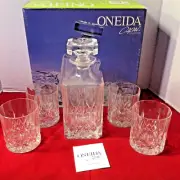 ONEIDA 5-Piece Whiskey Set: Decanter & 4 DOF Glasses MADE IN ITALY NEW