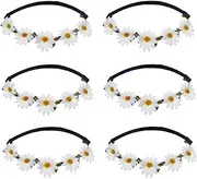 [TOPWEL] 6 Pieces Daisy Headbands Boho Flower Crown Headbands with Adjustable Elastic Band Rose Bohemian Hair Band DIY Flower Headpiece for Wedding Party Beach Holiday Decoration (White)