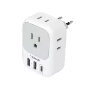 European Travel Plug Adapter USB C, International Plug Adapter with white gray