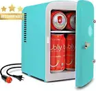 Retro Mini Fridge, 4L, 6 Cans, Portable, Car/Home/Travel, Aqua