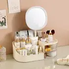Cosmetic Organiser storage box contains mirror cream white (26.5*14.5*10cm)