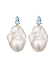 Kai Fine Jewelry 14K 0.80 ct. tw. Aquamarine & 16-17mm Pearl Drop Earrings