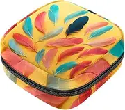 Period Bag,Sanitary Napkin Storage Bag,Birds Colorful Feathers,Tampon Holder for Purse