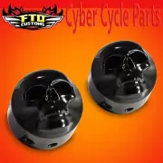 FTD Customs Skull Black Billet Front Axle Caps 08-24 Harley Touring