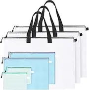 Swpeet 7Pcs 3 Sizes A3 A5 19 x 25 Inch Storage Bag Art Portfolio Bags with Zipper and Handle Assortment Kit, Mesh Folder Organizers Art Portfolio Bags Posters Storage BagTransparent Bag for Large Posters Artworks
