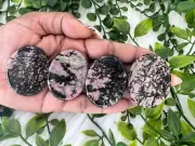 Rhodonite oval shaped worry stone - 1.75" rhodonite worry stone - 45mm black