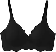 [UILYNIU] V Neck Bra Women's Smooth Bra Without Underwire with Deep V-Neck Strong Hold Bra Soft Cups Bustier Women Comfortable Seamless T-Shirt Bra High Elasticity Bra One Size (Black), Black, One Size