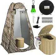 Homodoskey Portable Toilet with Tent, Privacy Pop Up Tent with LED Lights Camp Bathroom for Adults Outdoor Camping Travel Toilet Tent Kit with Toilet Bags