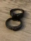 Black Gold Plated + Black Tourmaline Ring Set - Heart, Big Stone - 18K - Size 8