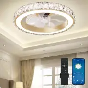 Low Profile Modern Crystal Chandelier Ceiling Fans with Lights and Remote, 3000K