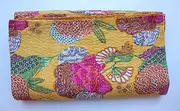 Sophia Art Indian Fruit Reversible Bedspread Pattern Blue Gudri Pure Cotton Kantha Style Queen Size Quilt Bed Spread Floral & Fruit Print Decorative Kantha Stitch Quilt 88X106 NCH. (Yellow)