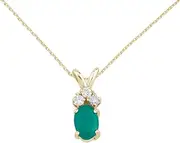 [LXR] 14K Yellow Gold Oval Emerald Pendant with Diamonds