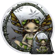 Big Eyed Hazel Fairy in the Forest Round Beach Towel