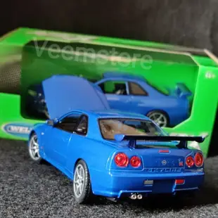 Welly 壓鑄 1:24 Nissan Skyline GT-R R34 Vspec Nur II Bayside 藍