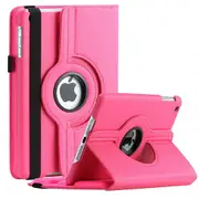 For Apple iPad 5th Gen Cover, iPad 5 Generation 9.7 2017 Leather Smart 360 Rotate Flip Stand Case Cover (Hot Pink)