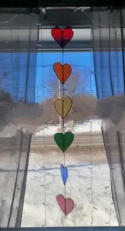 Rainbow Heart Chain Stained Glass Suncatcher