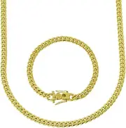 [Bling Bling NY] Solid 14k Yellow Gold Finish Stainless Steel 6mm Thick Miami Cuban Link Chain/Bracelet Box Clasp Lock