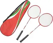 2Pcs Professional Badminton Racket Set Ferroalloy Lightweight High Performance Racquets with Comfortable Nylon Handle for Beginners Adults Training Sports Equipment Red
